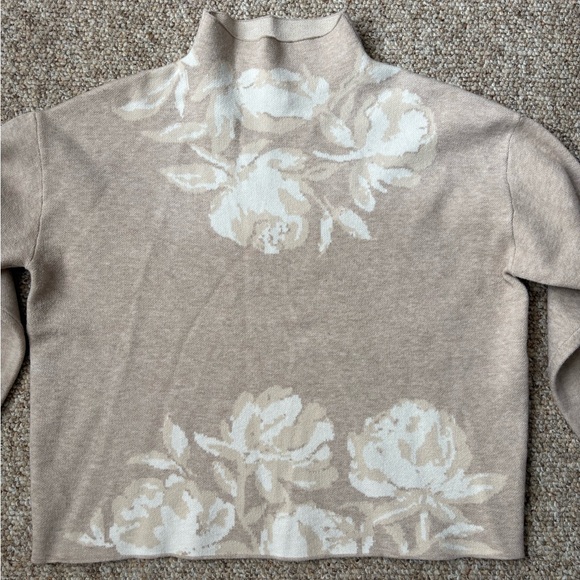 Joie Beige Floral Mock Neck Sweater - Cream Rose Pattern - Picture 2 of 11